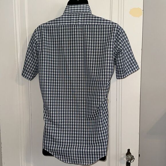 Vintage 60s/70s J.F. Austin Shirtmakers blue & white check short sleeve shirt - Picture 7 of 9
